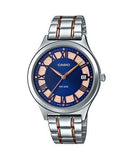 Casio, Women’s Watch Fashion Collection Analog, Rose Gold Blue Dial Silver Stainless Steel, LTP-E141RG-2AVD