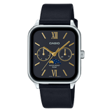 Casio Moonphase Men's Watch Analog Black Dial With Black Leather Band, MTP-M305L-1A2VDF