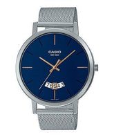 Casio, Men’s Watch Analog, Blue Dial Silver Stainless Steel Mesh Band, MTP-B100M-2EVDF