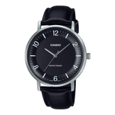 Casio Men's Watch Analog Black Dial with Black Leather Strap, MTP-VT03L-1BDF