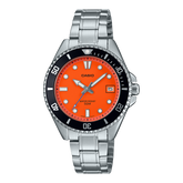 Casio Men's Watch Analog, Red Dial Silver Stainless Steel Band, MDV-10D-4A1VDF