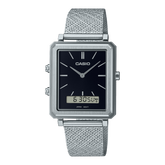 Casio,Men's Watch Analog-Digital, Black Dial Silver Stainless Steel Mesh Band, MTP-B205M-1EDF