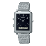 Casio,Men's Watch Analog-Digital, Black Dial Silver Stainless Steel Mesh Band, MTP-B205M-1EDF