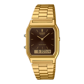 Casio Vintage Unisex Watch Analog-Digital Brown Dial with Gold Stainless Steel Band, AQ-230GA-5AMQYDF