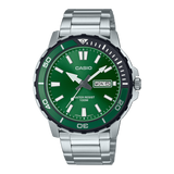Casio Men's Watch Analog Green Dial With Silver Stainless Steel Band, MTD-125D-3AVDF