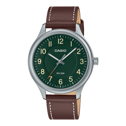 Casio, Unisex Watch Analog , Green Dial Brown Leather Band, MTP-B160L-3BVDF