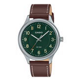 Casio, Unisex Watch Analog , Green Dial Brown Leather Band, MTP-B160L-3BVDF
