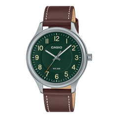 Casio, Unisex Watch Analog , Green Dial Brown Leather Band, MTP-B160L-3BVDF