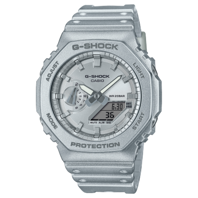 G-Shock men analog watch, silver dial with comfortable strap, model GS-GA-2100FF-8ADR, Bahrain