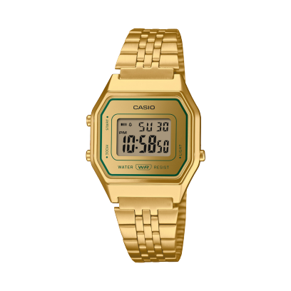 Casio men analog watch, black dial with gold stainless steel band, model CS-LA680WEGV-9ADF, Bahrain