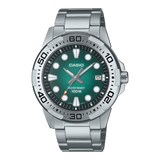 Casio  Men's  Divers Style 100 m Water Resist Green Dial With Stainless Steel Band, MTD-140D-3AVDF