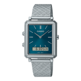 Casio,Men's Watch Analog-Digital, Green Dial Silver Stainless Steel Mesh Band, MTP-B205M-3EDF