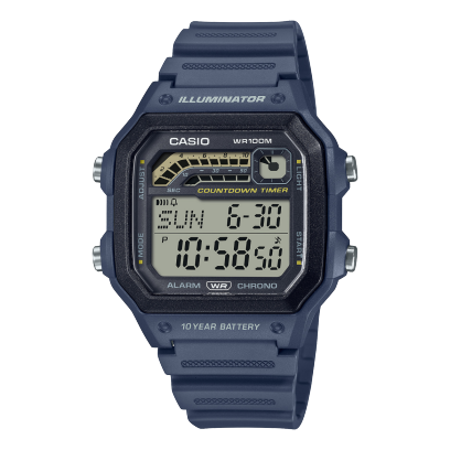 Casio men analog watch, blue dial with blue resin band, model CS-WS-1600H-2AVDF, Bahrain