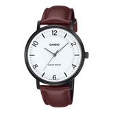 Casio Men's Watch Analog White Dial with Brown Leather Strap, MTP-VT03BL-7BDF