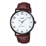 Casio Men's Watch Analog White Dial with Brown Leather Strap, MTP-VT03BL-7BDF