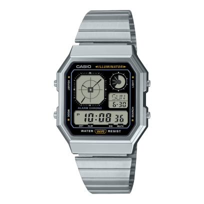 Casio Men's Watch Digital Dial Silver Dial with Silver Stainless Steel Band, A130WE-1ADF