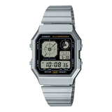 Casio Men's Watch Digital Dial Silver Dial with Silver Stainless Steel Band, A130WE-1ADF