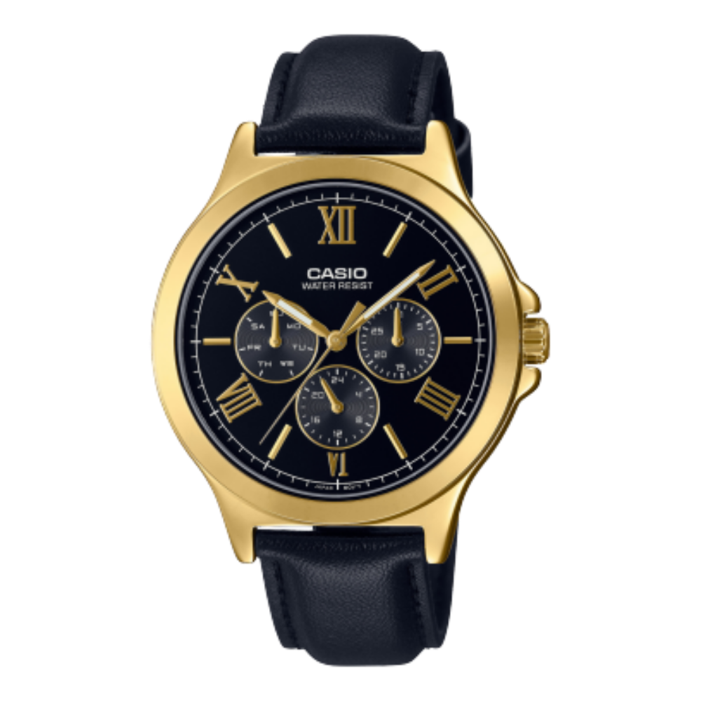 Casio, Men’s Watch Analog, Black Dial Black Leather Band, MTP-V300GL-1AUD