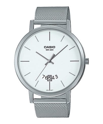 Casio, Men’s Watch Analog, White Dial Brown Stainless Steel Mesh Band, MTP-B100M-7EVDF