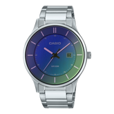 Casio,Men's Watch Analog,Blue & Green Dial Silver Stainless Steel Band, MTP-E605D-2E