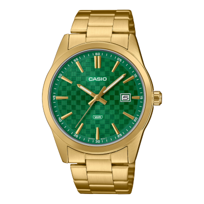 Casio, Men’s Watch Analog,Green Dial Gold Stainless Steel Band, MTP-VD03G-3AUDF