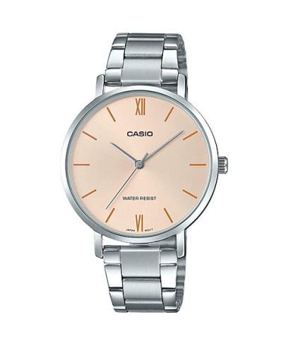 Casio, Women’s Watch Analog, Peach Dial Stainless Steel Band, LTP-VT01D-4BUDF