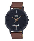 Casio, Men’s Watch Analog, Black Dial Brown Leather Band, MTP-B100BL-1EVD
