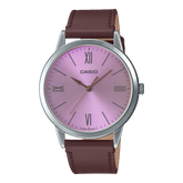 Casio,Men's Watch Analog,Pink Dial Brown Leather Band, MTP-E600L-5BDF