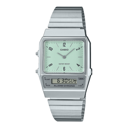 Casio unisex analog watch, green dial with silver stainless steel band, model CS-AQ-800E-3ADF, Bahrain