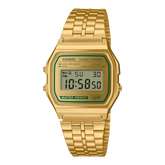 Casio Unisex Watch Digital Dial with Gold stainless steel Band, A158WEGV-9ADF