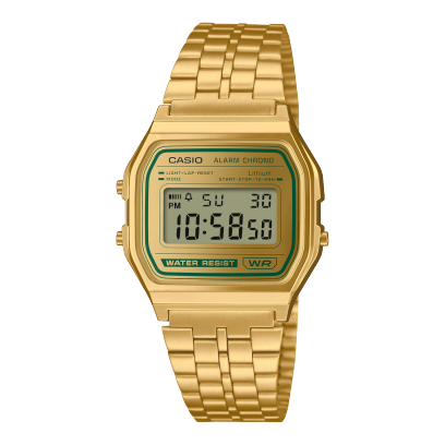 Casio unisex analog watch, black dial with gold stainless steel band, model CS-A158WEGV-9ADF, Bahrain