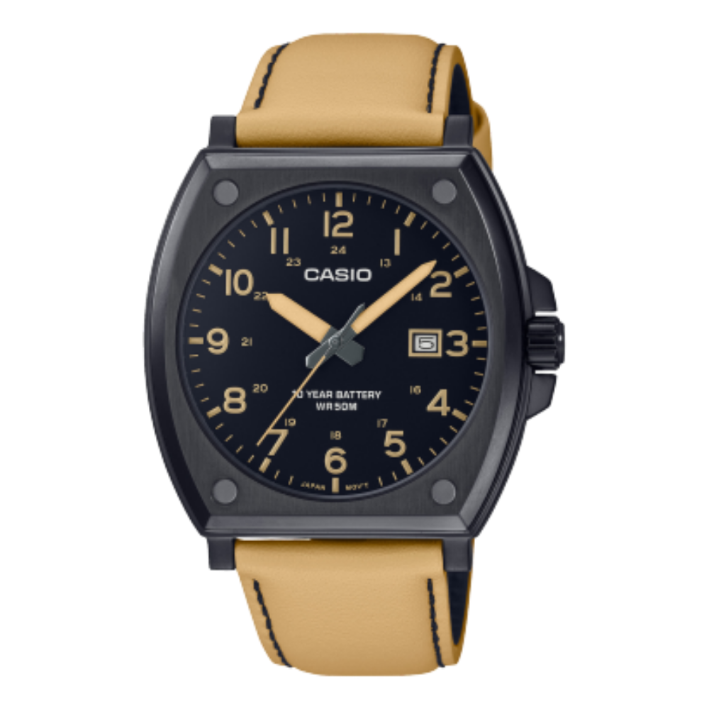 Casio, Men's Watch Analog,Black Dial Brown Leather Band, MTP-E715L-5AVDF