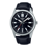 Casio, Men’s Watch Analog, Black Dial Black Leather Band, MTP-VD02L-1EUDF