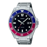 Casio Men's Watch Analog Black Dial With Silver Stainless Steel Band, MDV-107D-1A3VDF