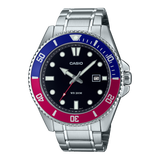 Casio Men's Watch Analog Black Dial With Silver Stainless Steel Band, MDV-107D-1A3VDF