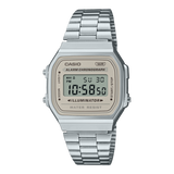 Casio Men's Watch Vintage Collection Digital, Beige Dial With Silver Stainless Steel Strap, A168WA-8AYDF