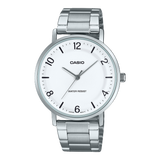 Casio Men's Watch Analog White Dial with Silver Stainless Steel Band, MTP-VT03D-7BDF