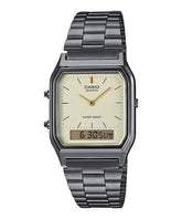Casio Vintage Unisex Watch Analog-Digital Beige Dial With Metallic Grey Stainless Steel Band, AQ-230GG-9ADF