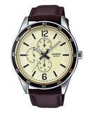 Casio, Men's Watch Analog, Beige Dial Brown Leather Band, MTP-E319L-9BVDF