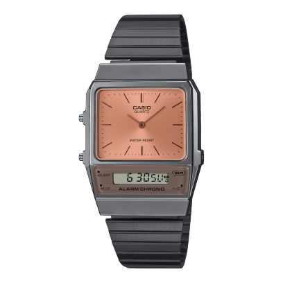 Casio unisex analog watch, gold dial with grey stainless steel band, model CS-AQ-800ECGG-4ADF, Bahrain