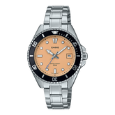 Casio Men's Watch Analog Orange Dial With Silver Stainless Steel Band, MDV-10D-4A2VDF
