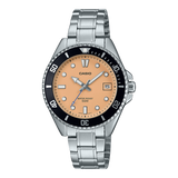 Casio Men's Watch Analog Orange Dial With Silver Stainless Steel Band, MDV-10D-4A2VDF