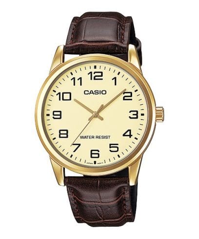 Casio men analog watch, gold dial with comfortable strap, model CS-MTP-V001GL-9BUD, Bahrain