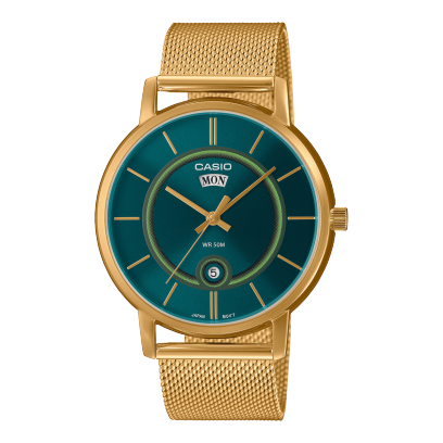 Casio, Men’s Watch Analog, Blue Dial Gold Stainless Steel Mesh Band, MTP-B120MG-3AVD