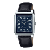 Casio men analog watch, blue dial with leather strap, model CS-MTP-B190L-2BVDF, Bahrain