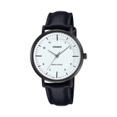 Casio Women's Watch Analog White Dial with Black Leather Strap, LTP-VT03BL-7BDF