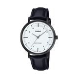 Casio Women's Watch Analog White Dial with Black Leather Strap, LTP-VT03BL-7BDF