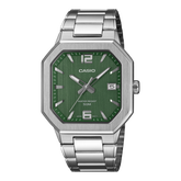 Casio men analog watch, green dial with stainless steel strap, model CS-MTP-B195D-3AVDF, Bahrain