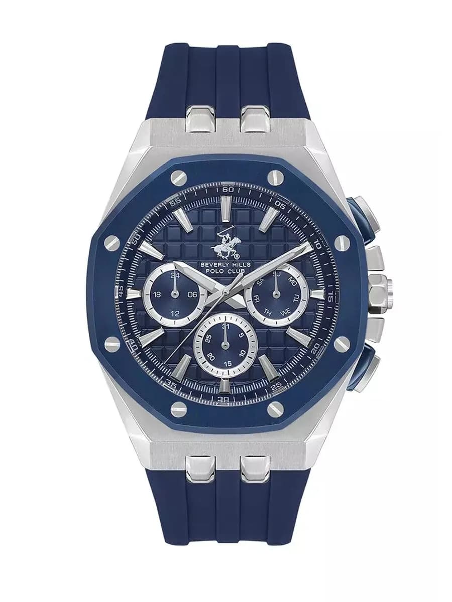 Beverly Hills Polo Club Men's Analog Watch, Blue Dial Multi-Function With Blue Silicon Strap, BP3624X.851