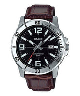 Casio Men's Watch Analog, Black Dial Brown Leather Strap, MTP-VD01L-1BVUD